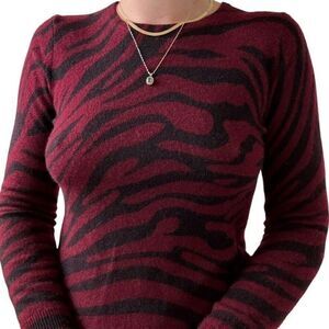 Charter Club 100% Cashmere Luxury Red Black Gothic Zebra Turtleneck Sweater Sz S